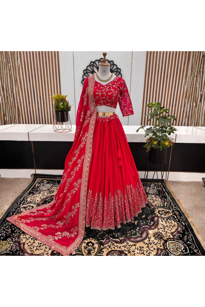 Faux Georgette Lehenga Choli & Dupatta - HRT3822 - Image 2